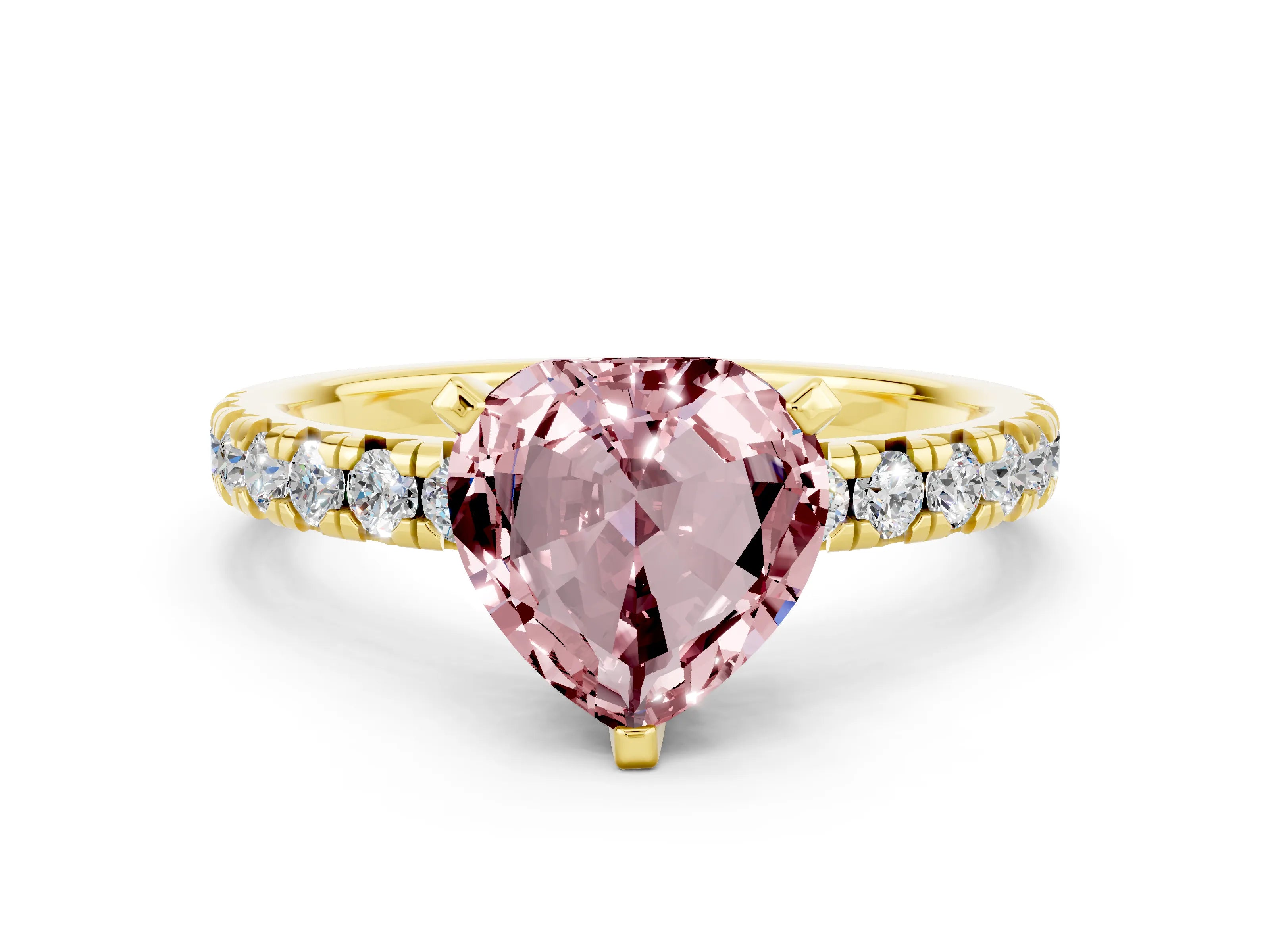 Yellow gold Heart Cut Solitaire Pave Diamond Engagement Ring with Four-Prong Setting_12