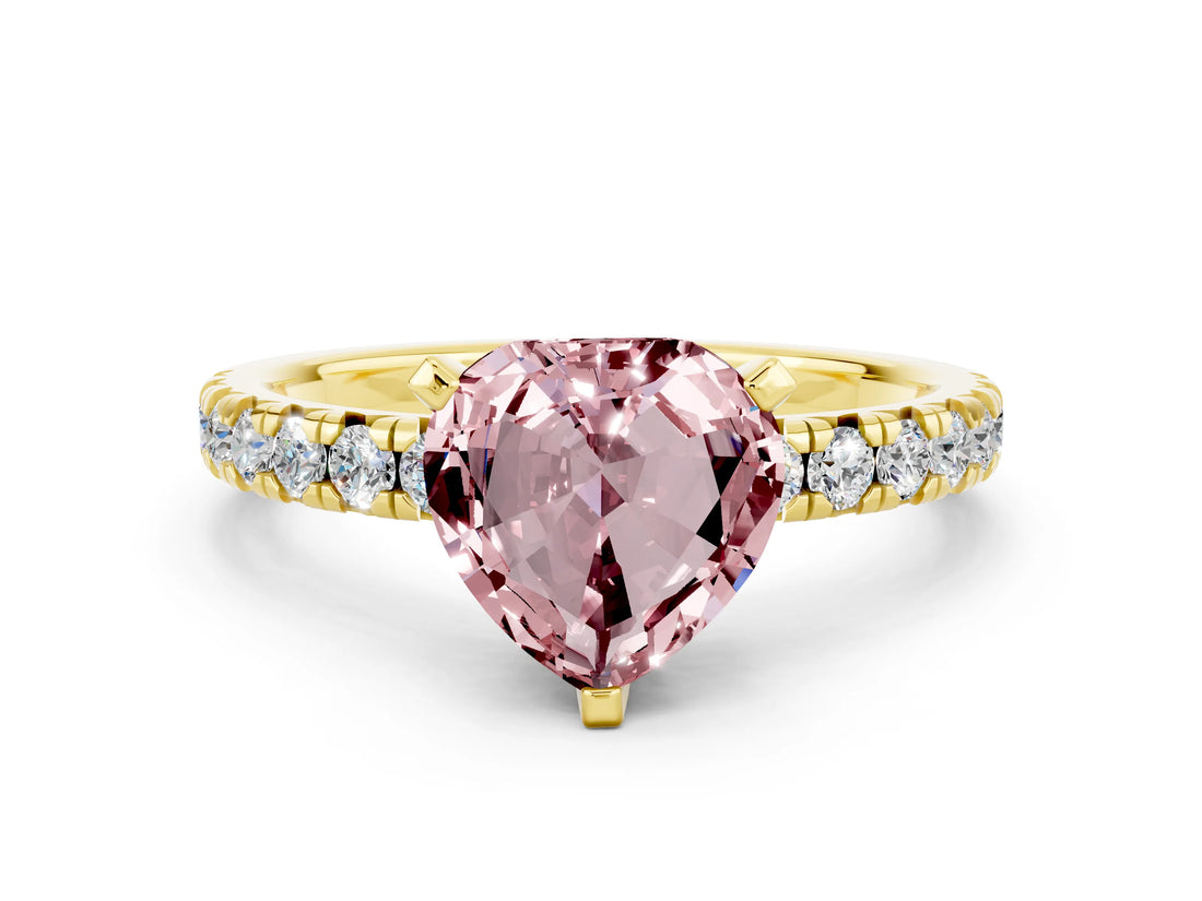 Yellow gold Heart Cut Solitaire Pave Diamond Engagement Ring with Four-Prong Setting_12