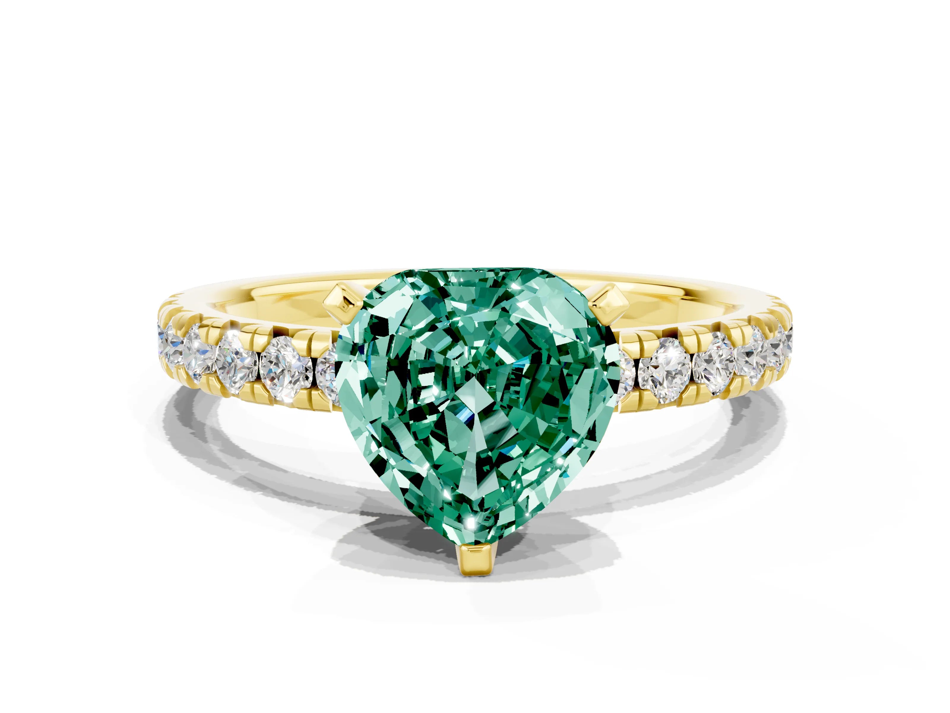 Yellow gold Heart Cut Solitaire Pave Diamond Engagement Ring with Four-Prong Setting_12