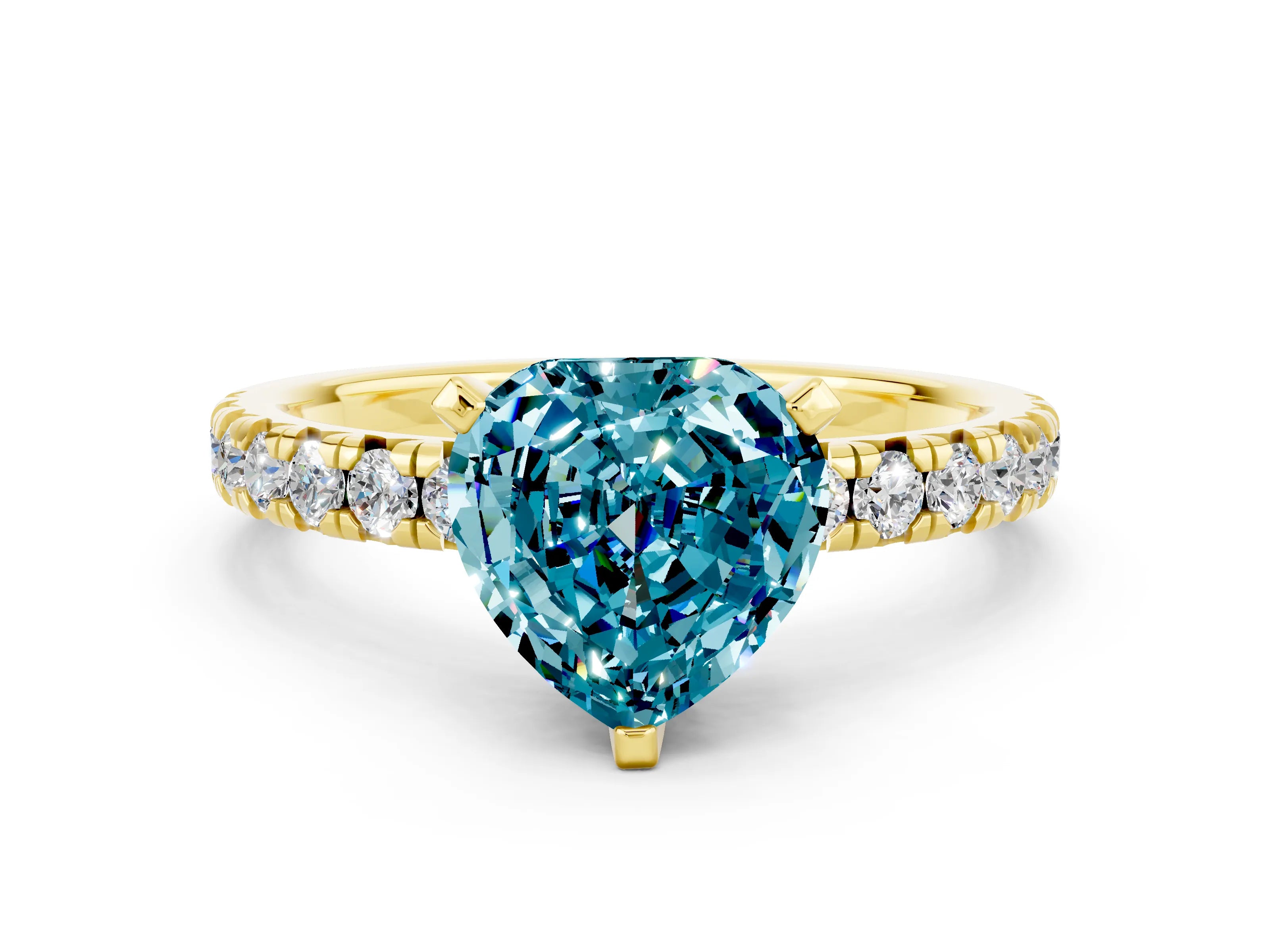 Yellow gold Heart Cut Solitaire Pave Diamond Engagement Ring with Four-Prong Setting_12