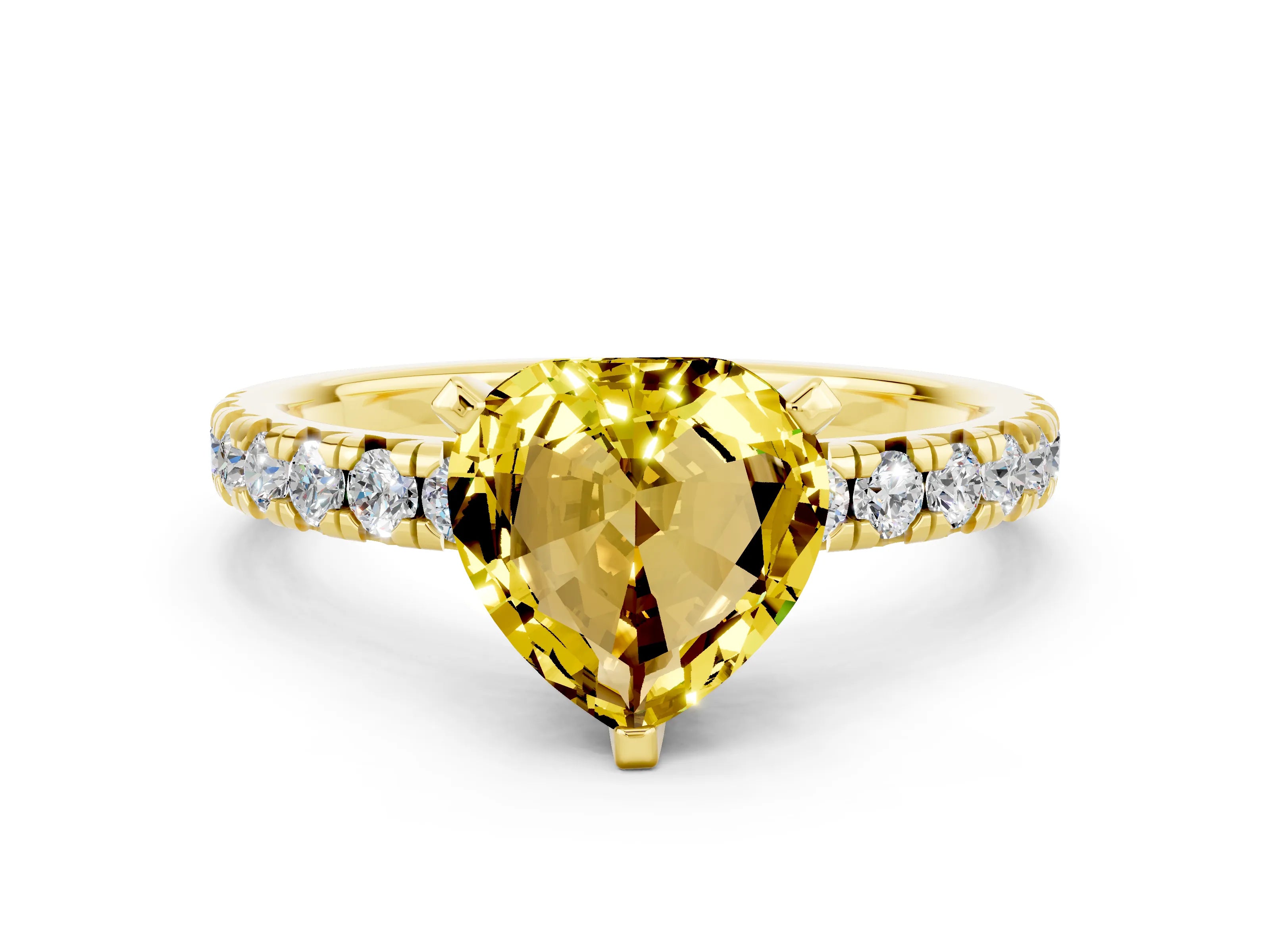Yellow gold Heart Cut Solitaire Pave Diamond Engagement Ring with Four-Prong Setting_12