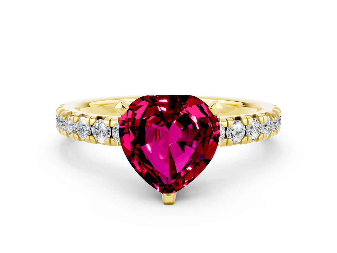 Yellow gold Heart Cut Solitaire Pave Diamond Engagement Ring with Four-Prong Setting_12