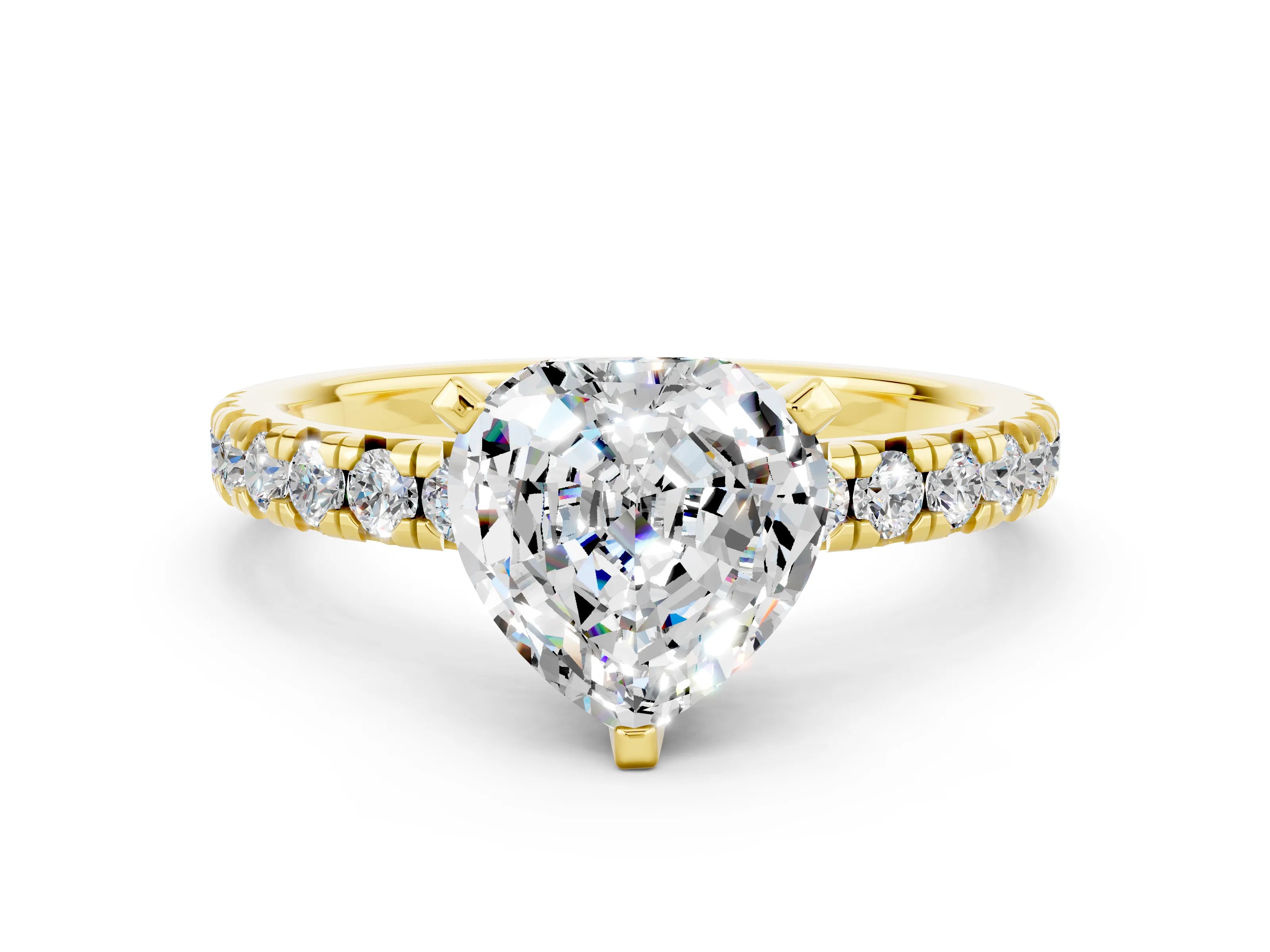 Yellow gold Heart Cut Solitaire Pave Diamond Engagement Ring with Four-Prong Setting_12