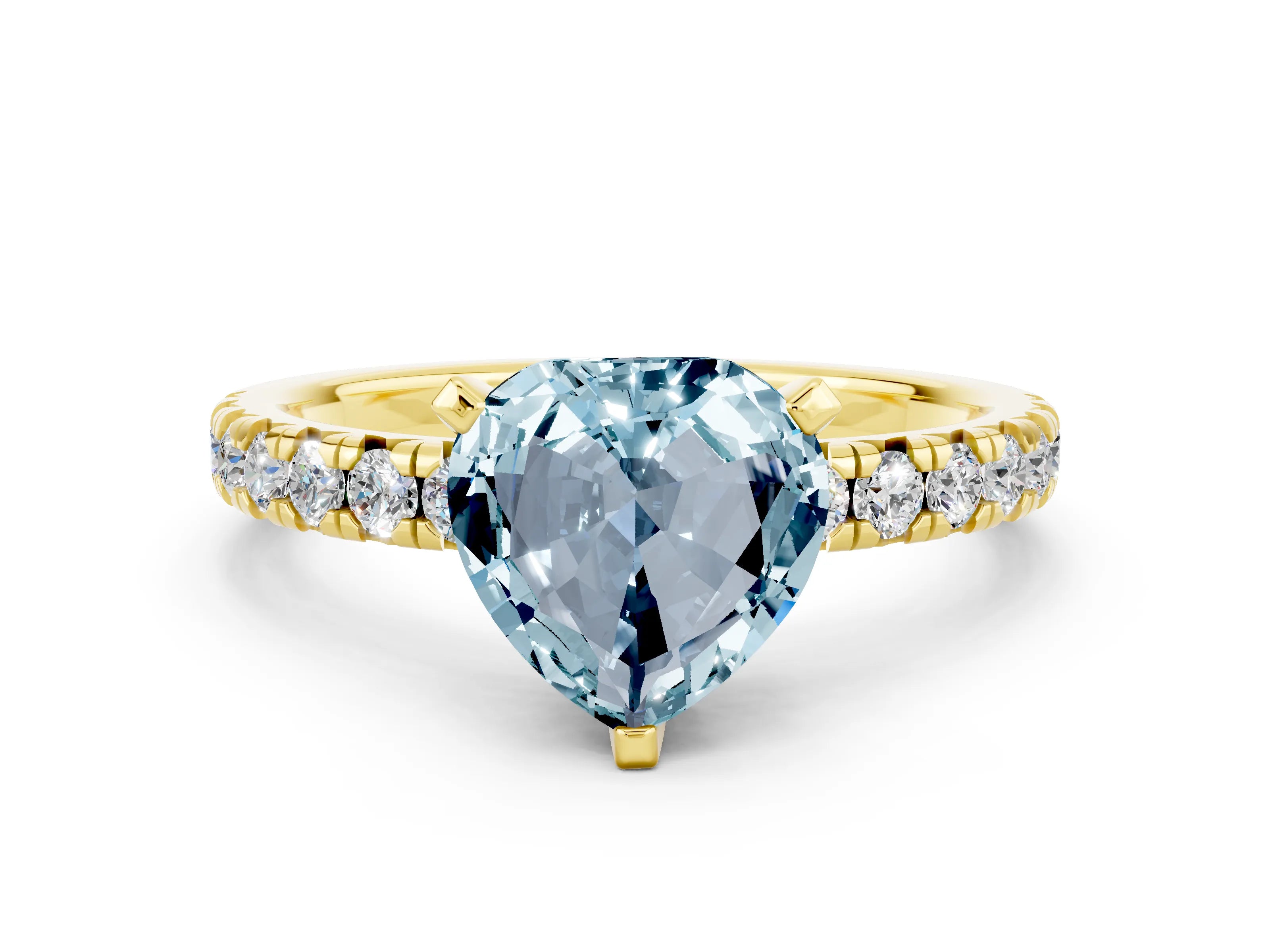 Yellow gold Heart Cut Solitaire Pave Diamond Engagement Ring with Four-Prong Setting_12