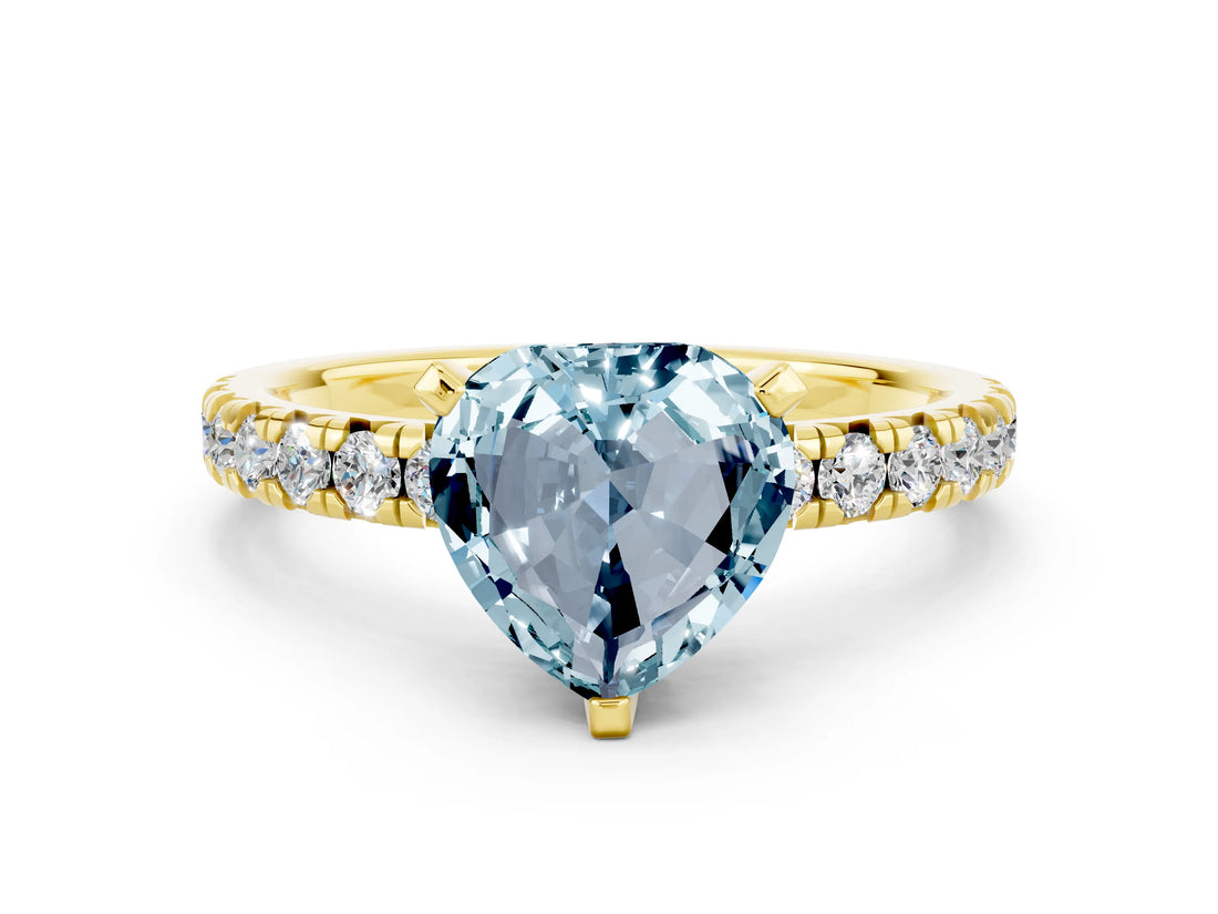 Yellow gold Heart Cut Solitaire Pave Diamond Engagement Ring with Four-Prong Setting_12