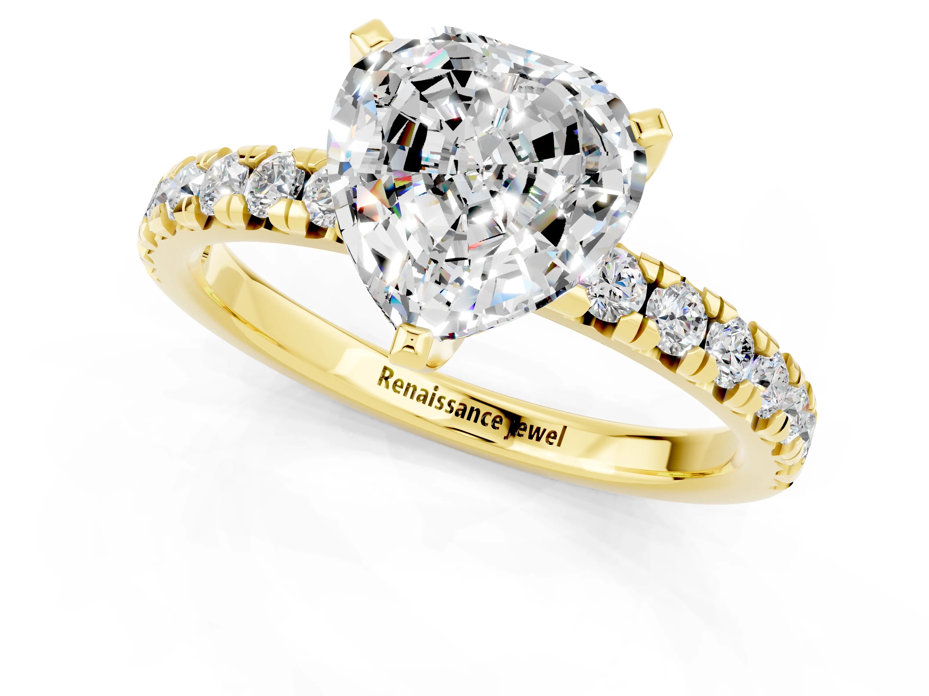 Yellow gold Heart Cut Solitaire Pave Diamond Engagement Ring with Four-Prong Setting_13