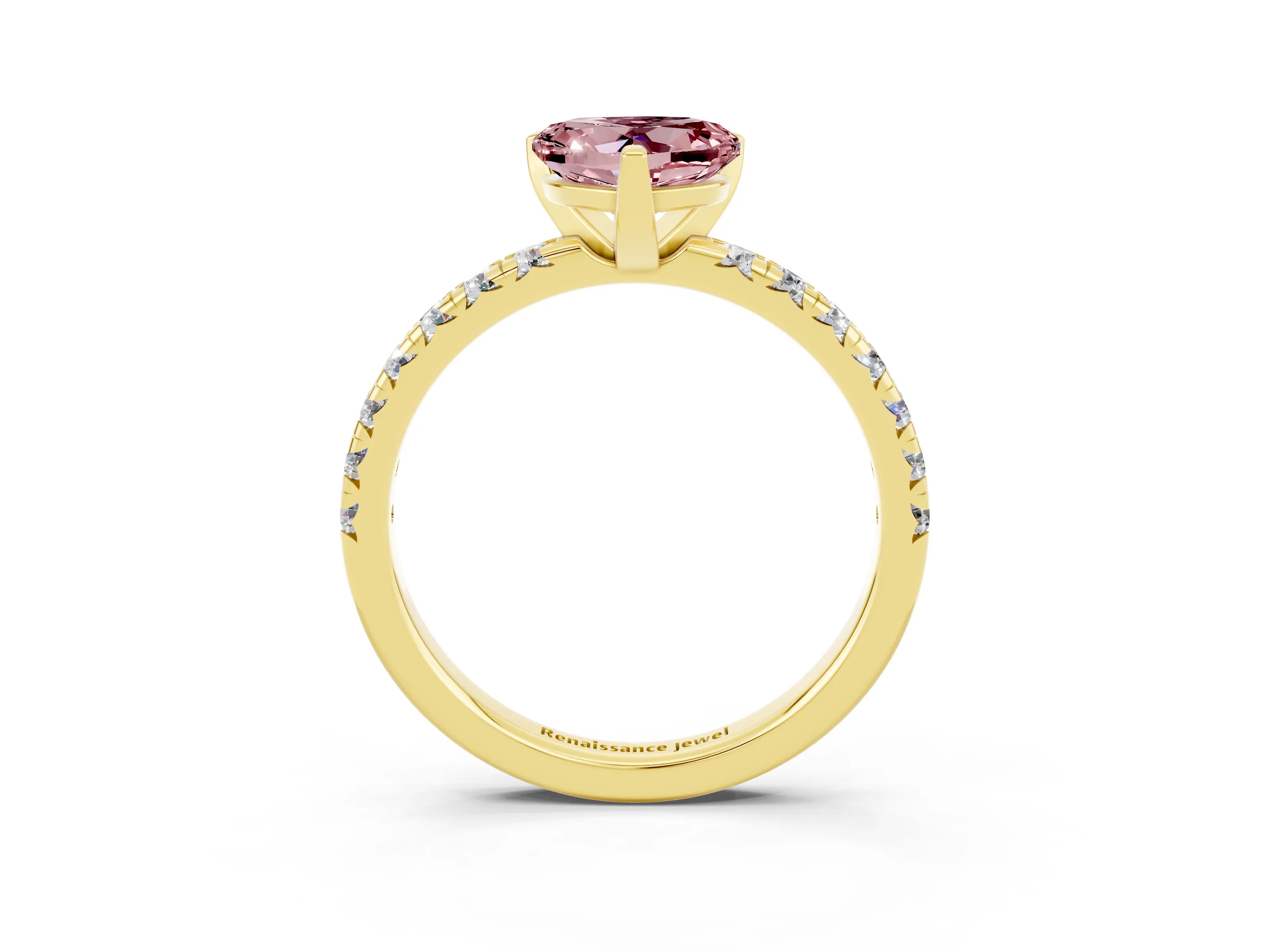 Yellow gold Heart Cut Solitaire Pave Diamond Engagement Ring with Four-Prong Setting_15