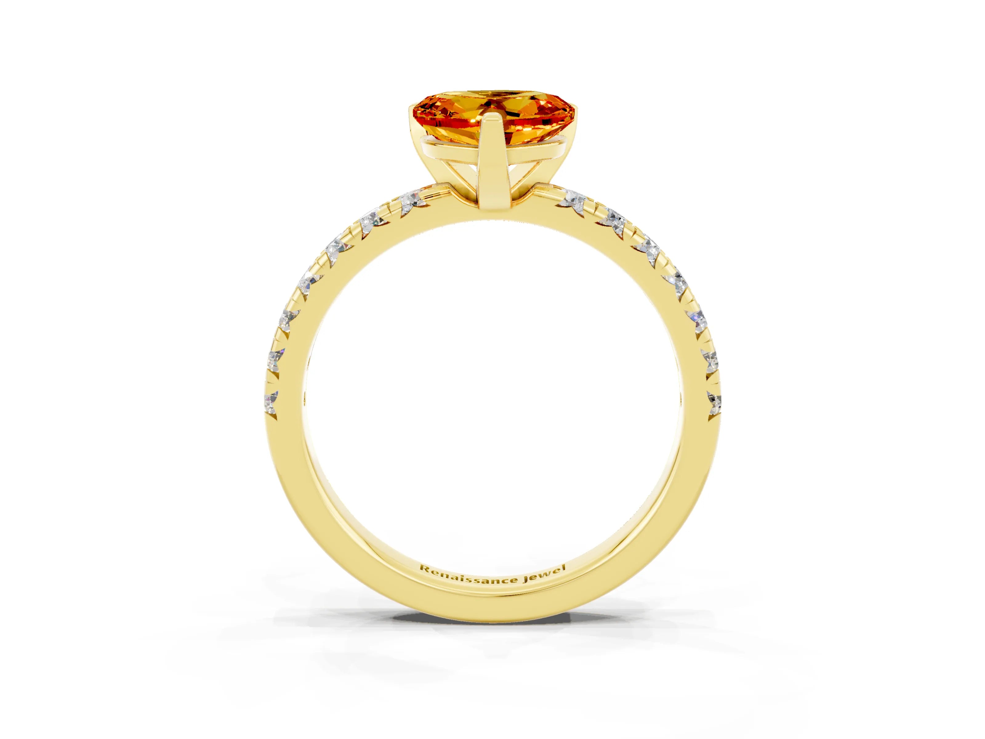 Yellow gold Heart Cut Solitaire Pave Diamond Engagement Ring with Four-Prong Setting_15