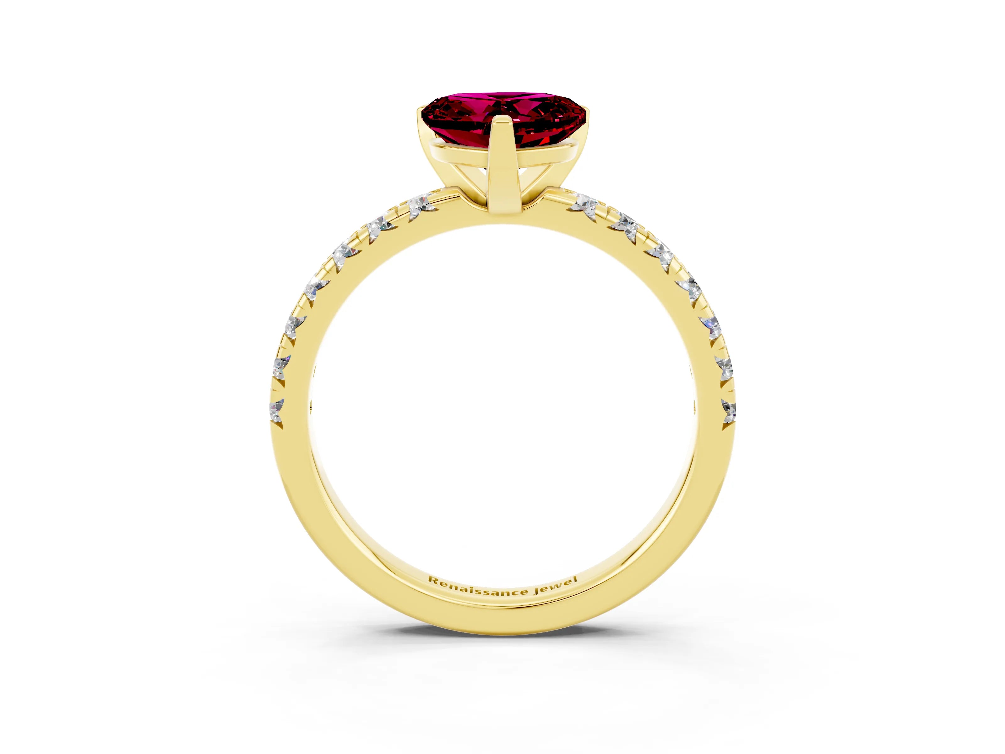 Yellow gold Heart Cut Solitaire Pave Diamond Engagement Ring with Four-Prong Setting_15