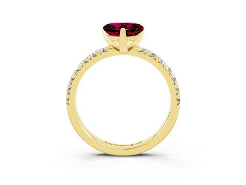 Yellow gold Heart Cut Solitaire Pave Diamond Engagement Ring with Four-Prong Setting_15