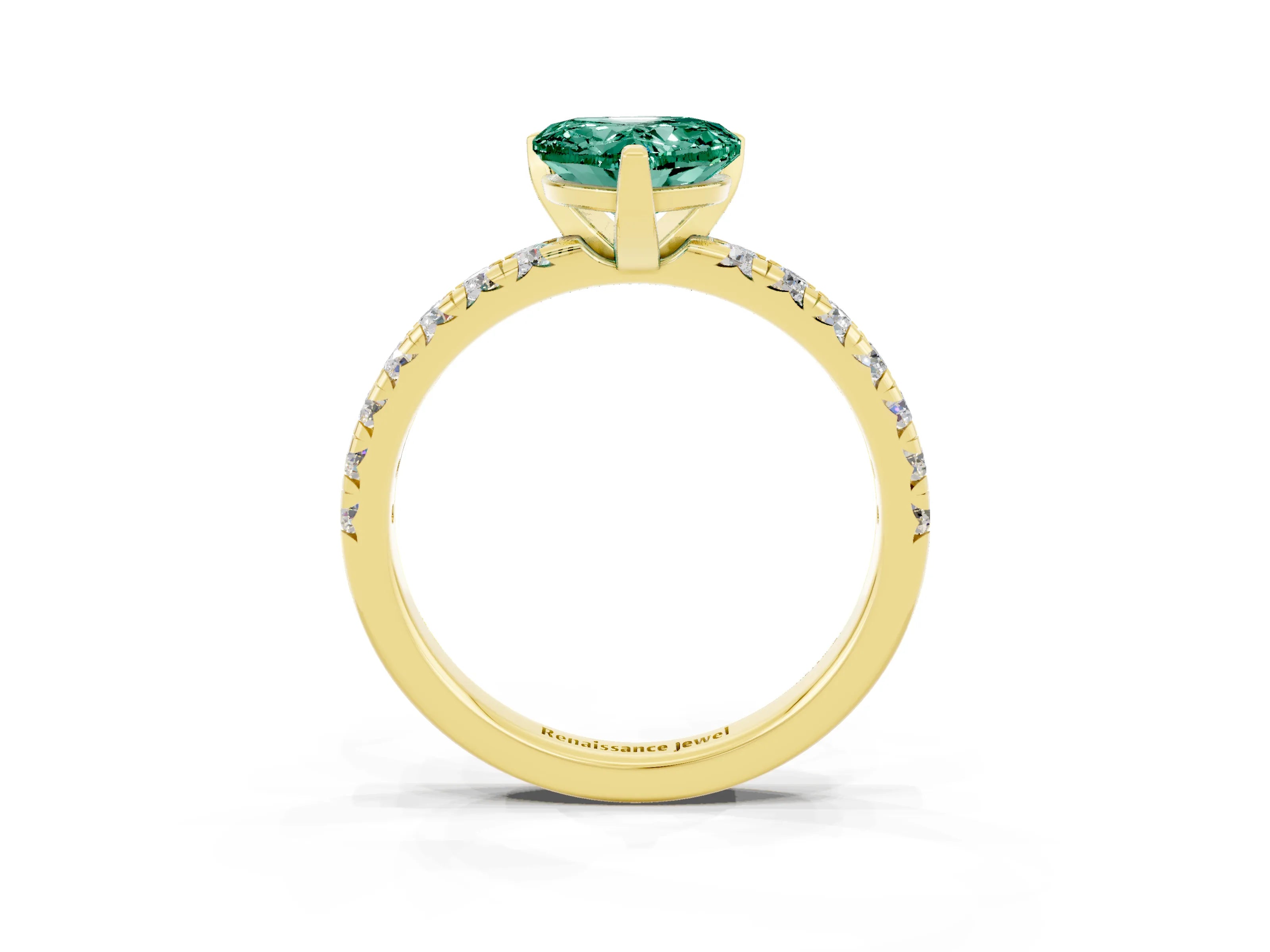 Yellow gold Heart Cut Solitaire Pave Diamond Engagement Ring with Four-Prong Setting_15