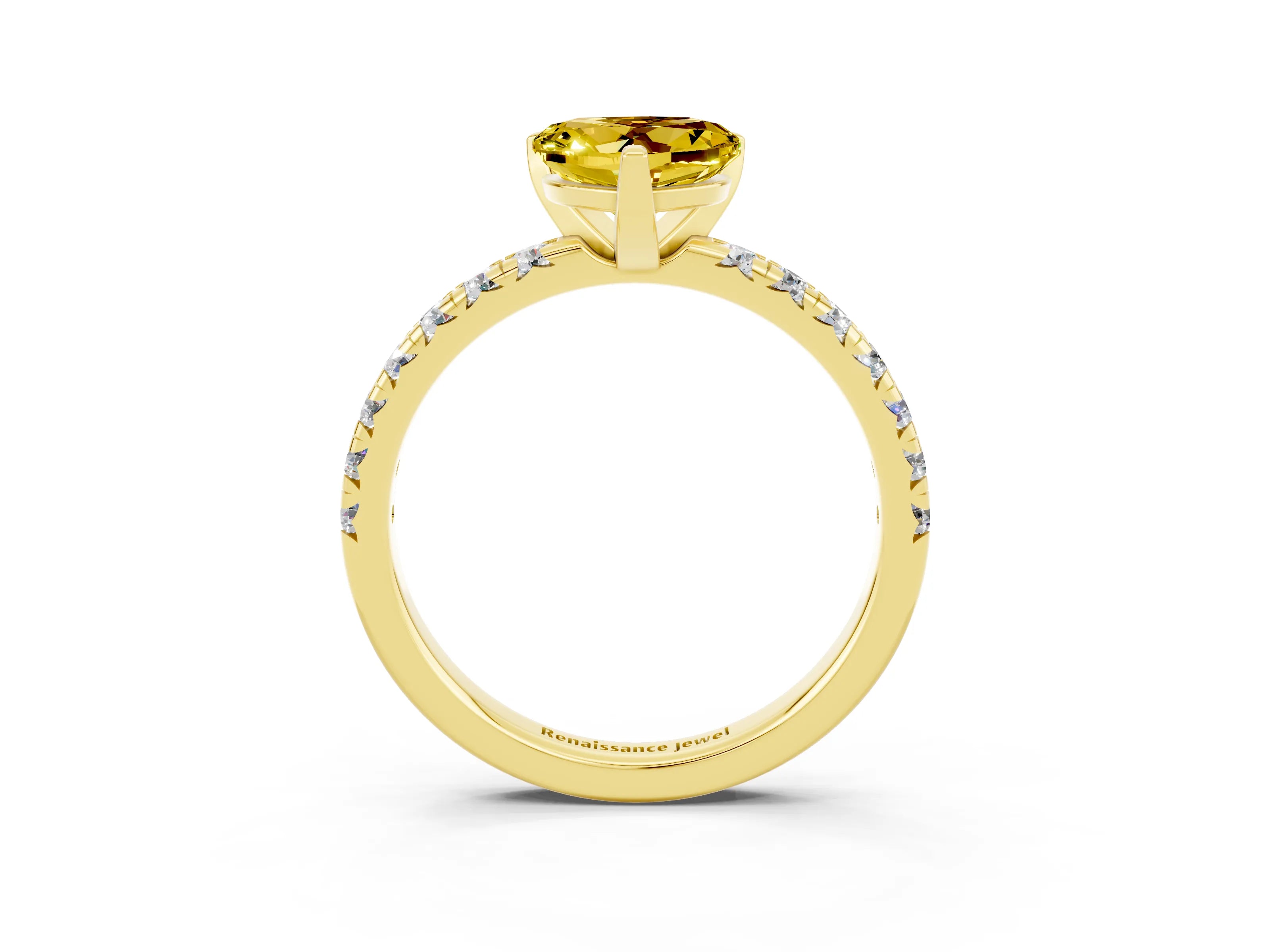 Yellow gold Heart Cut Solitaire Pave Diamond Engagement Ring with Four-Prong Setting_15