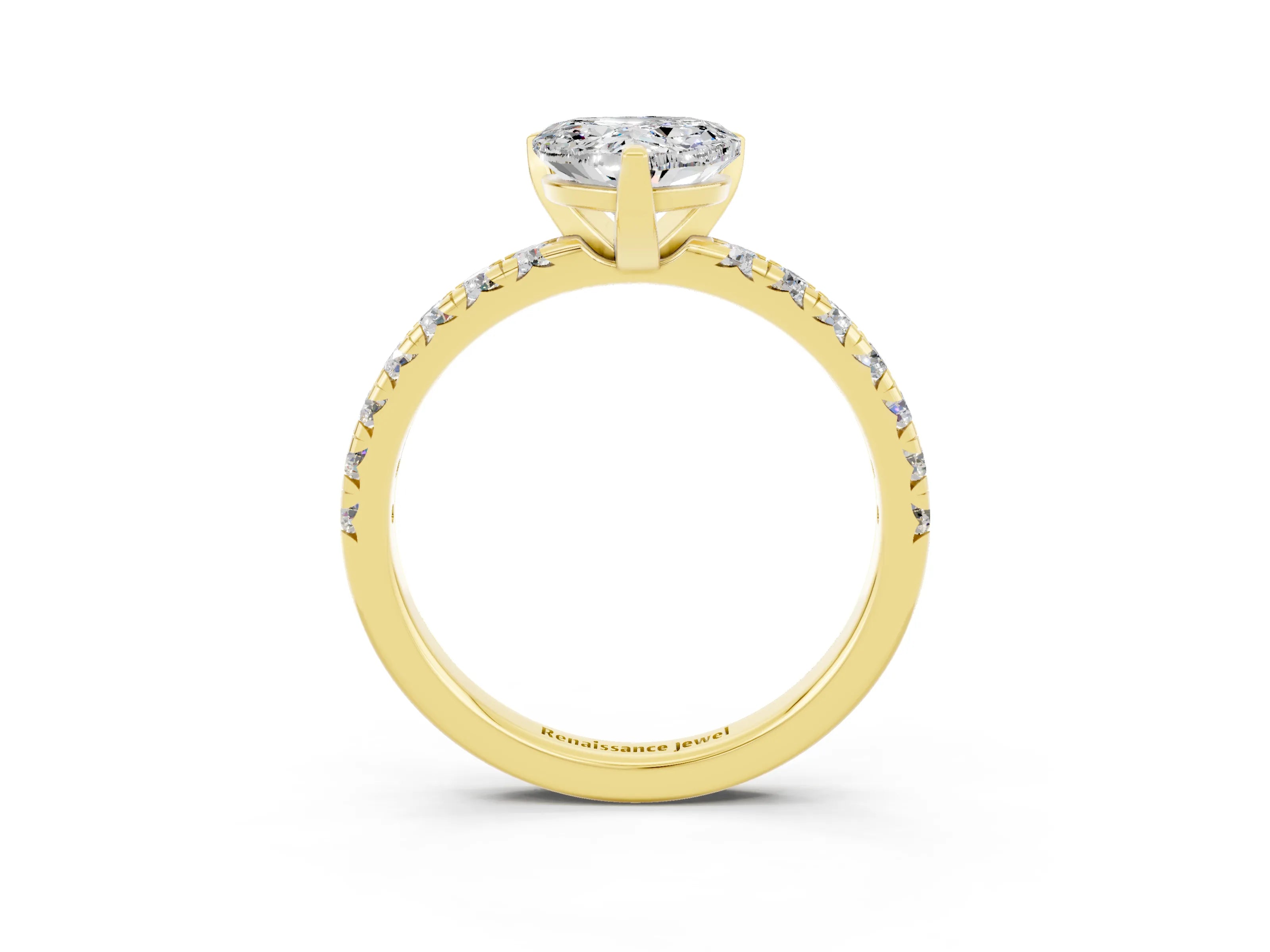 Yellow gold Heart Cut Solitaire Pave Diamond Engagement Ring with Four-Prong Setting_15