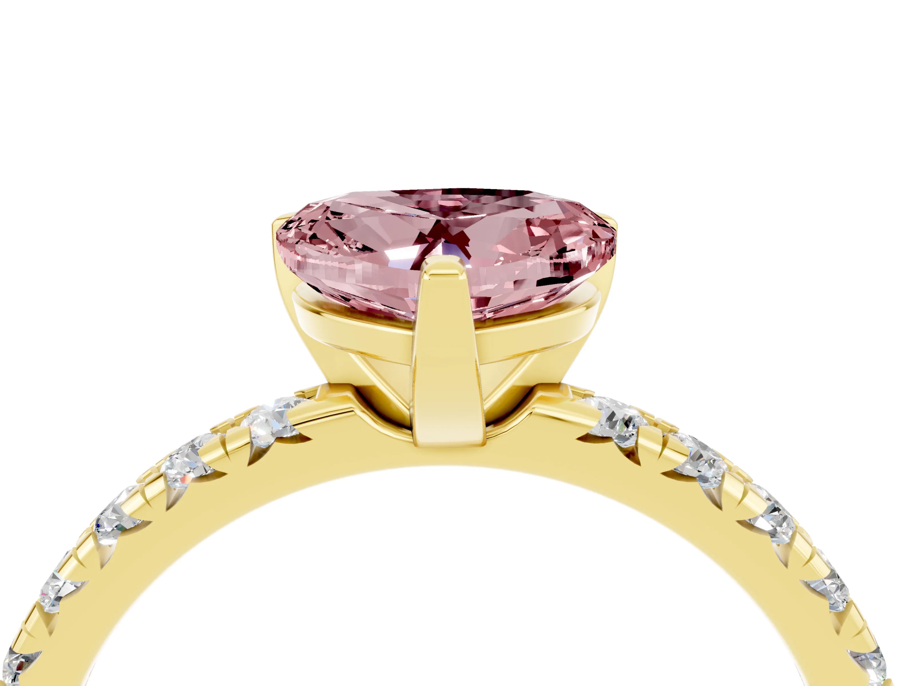 Yellow gold Heart Cut Solitaire Pave Diamond Engagement Ring with Four-Prong Setting_16