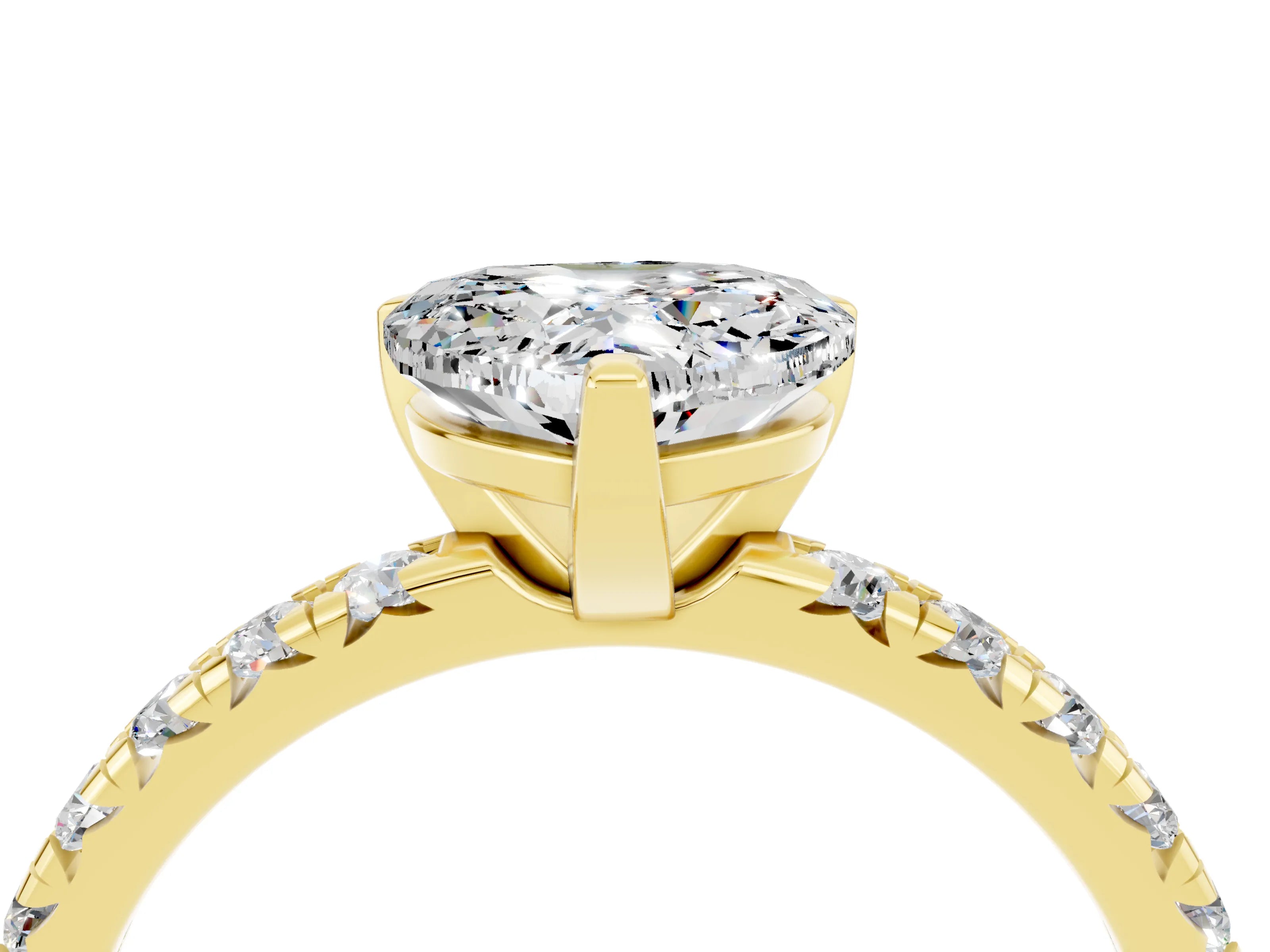 Yellow gold Heart Cut Solitaire Pave Diamond Engagement Ring with Four-Prong Setting_16