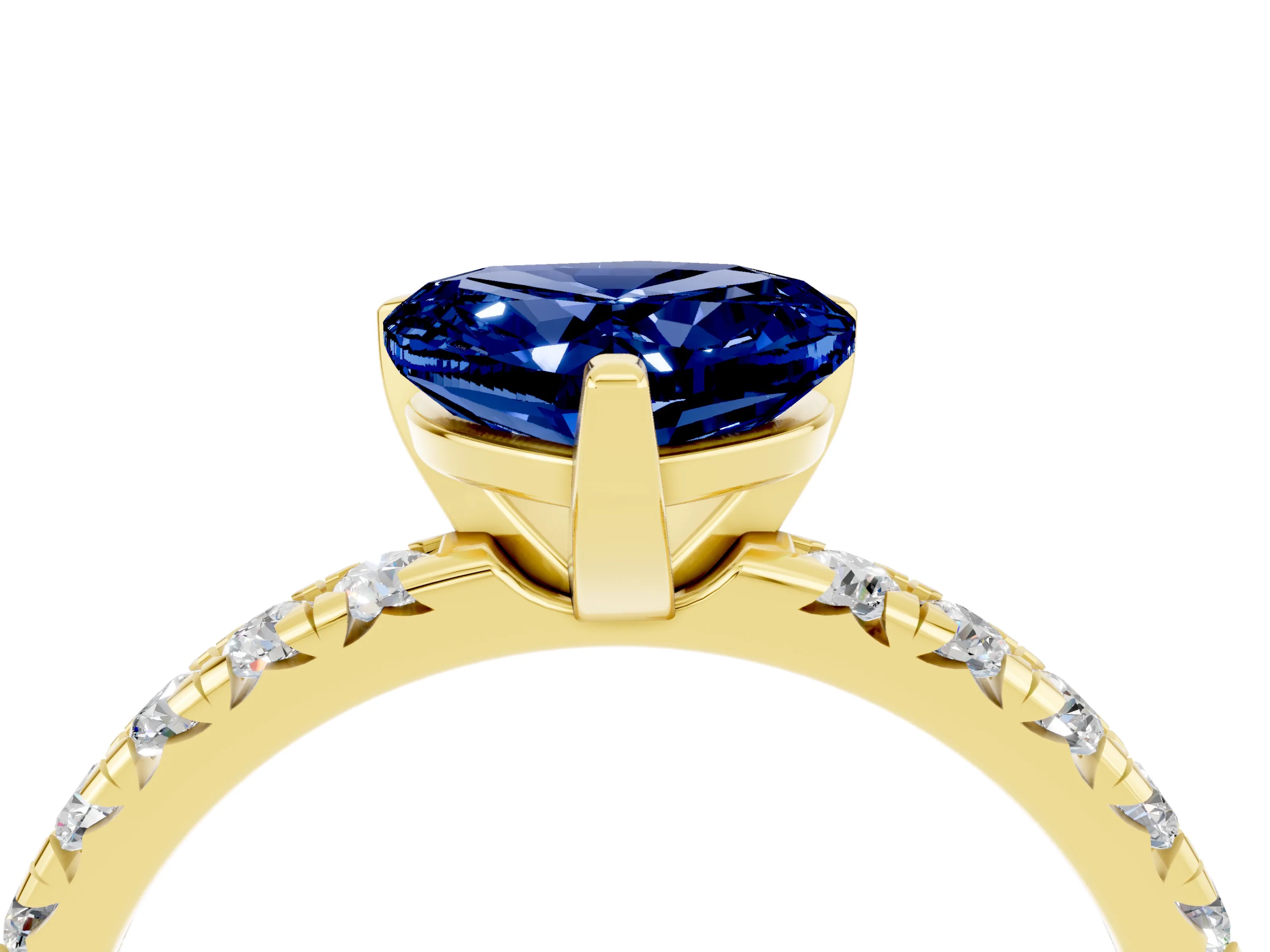 Yellow gold Heart Cut Solitaire Pave Diamond Engagement Ring with Four-Prong Setting_16