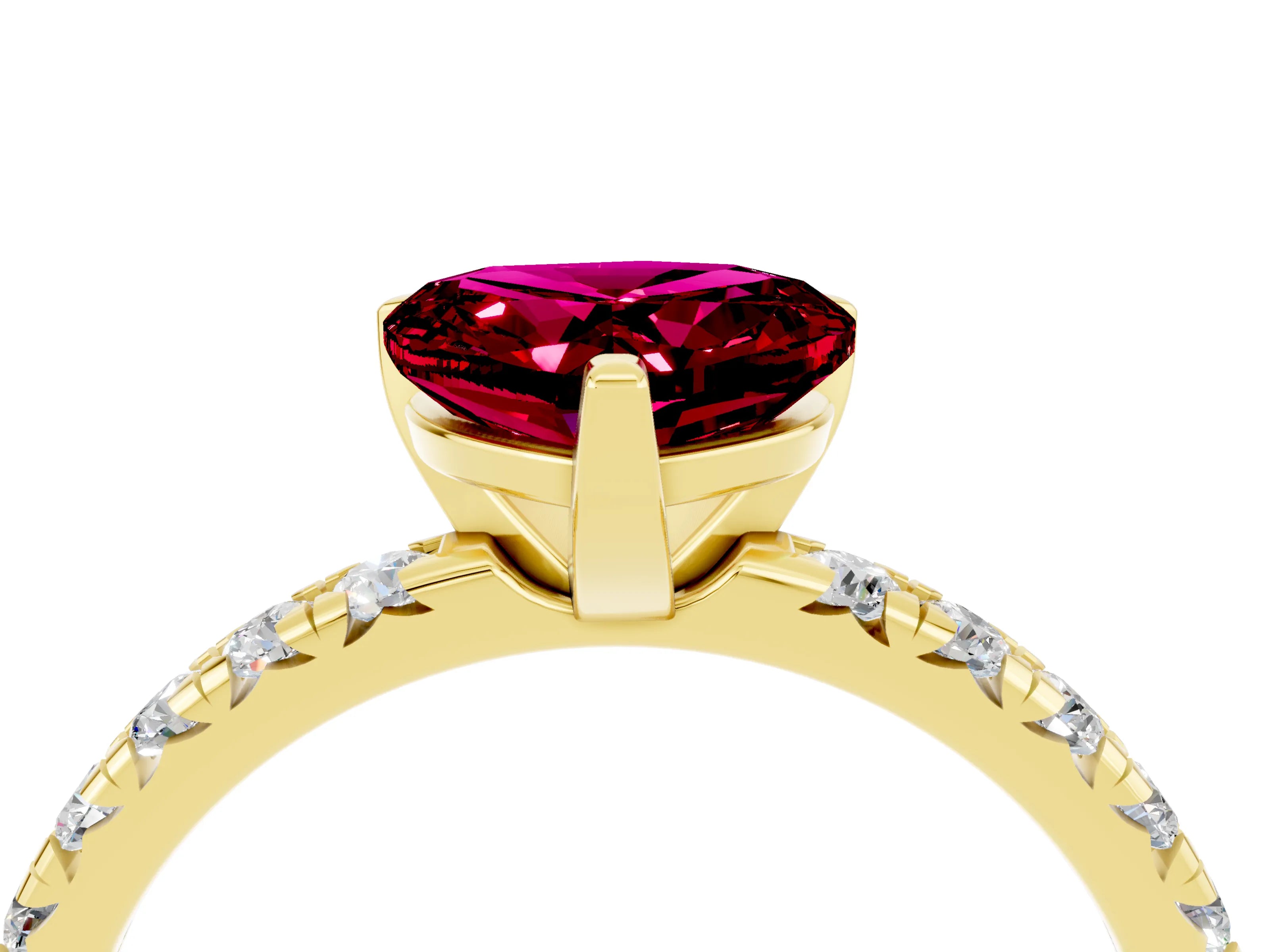 Yellow gold Heart Cut Solitaire Pave Diamond Engagement Ring with Four-Prong Setting_16