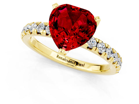 Yellow gold Heart Cut Solitaire Pave Diamond Engagement Ring with Four-Prong Setting_1