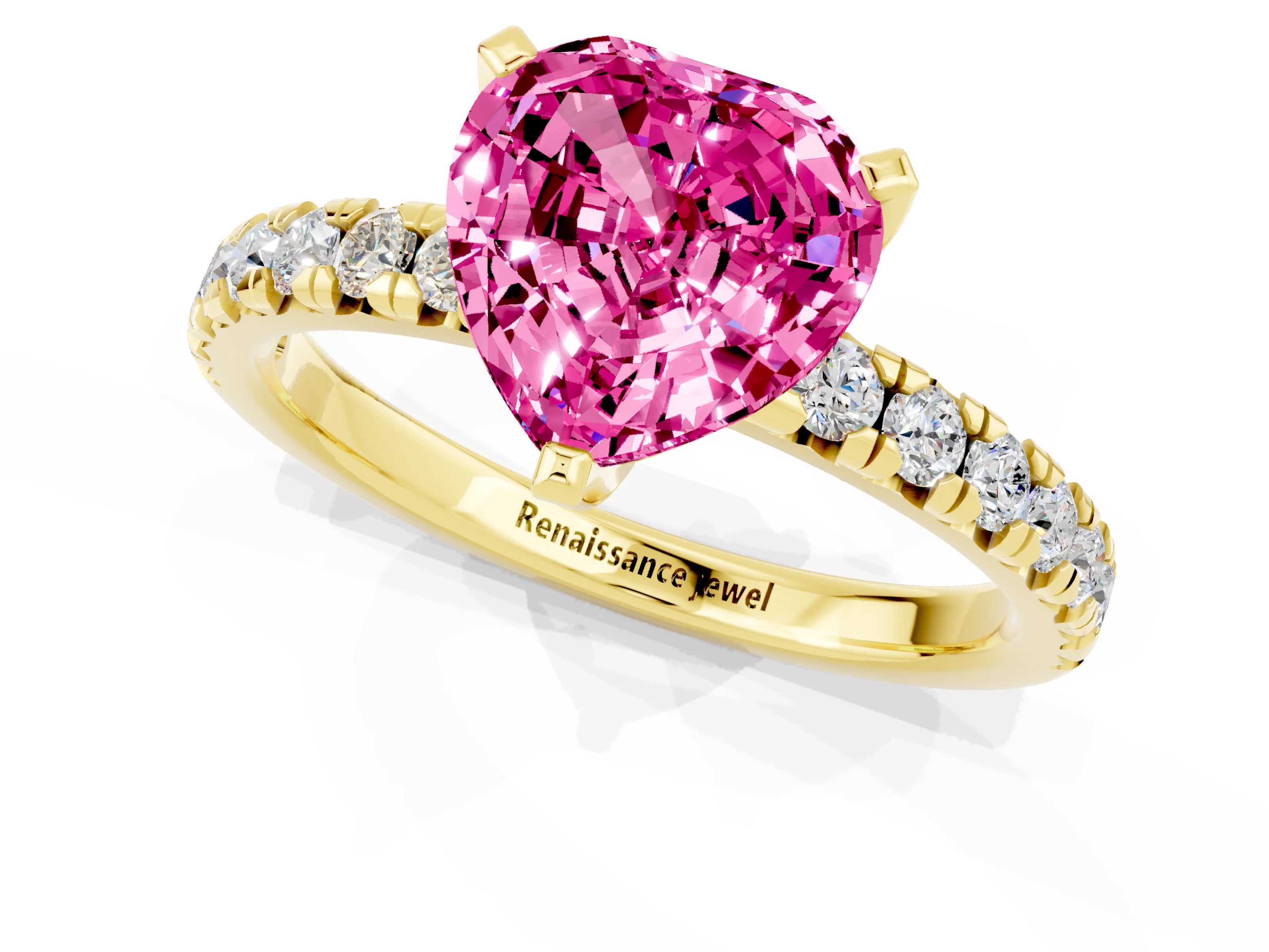 Yellow gold Heart Cut Solitaire Pave Diamond Engagement Ring with Four-Prong Setting_1