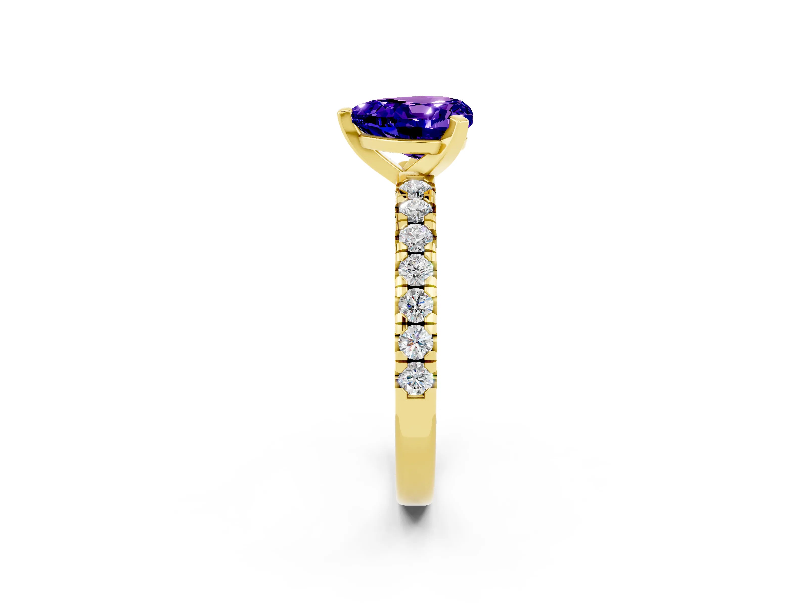 Yellow gold Heart Cut Solitaire Pave Diamond Engagement Ring with Four-Prong Setting_2