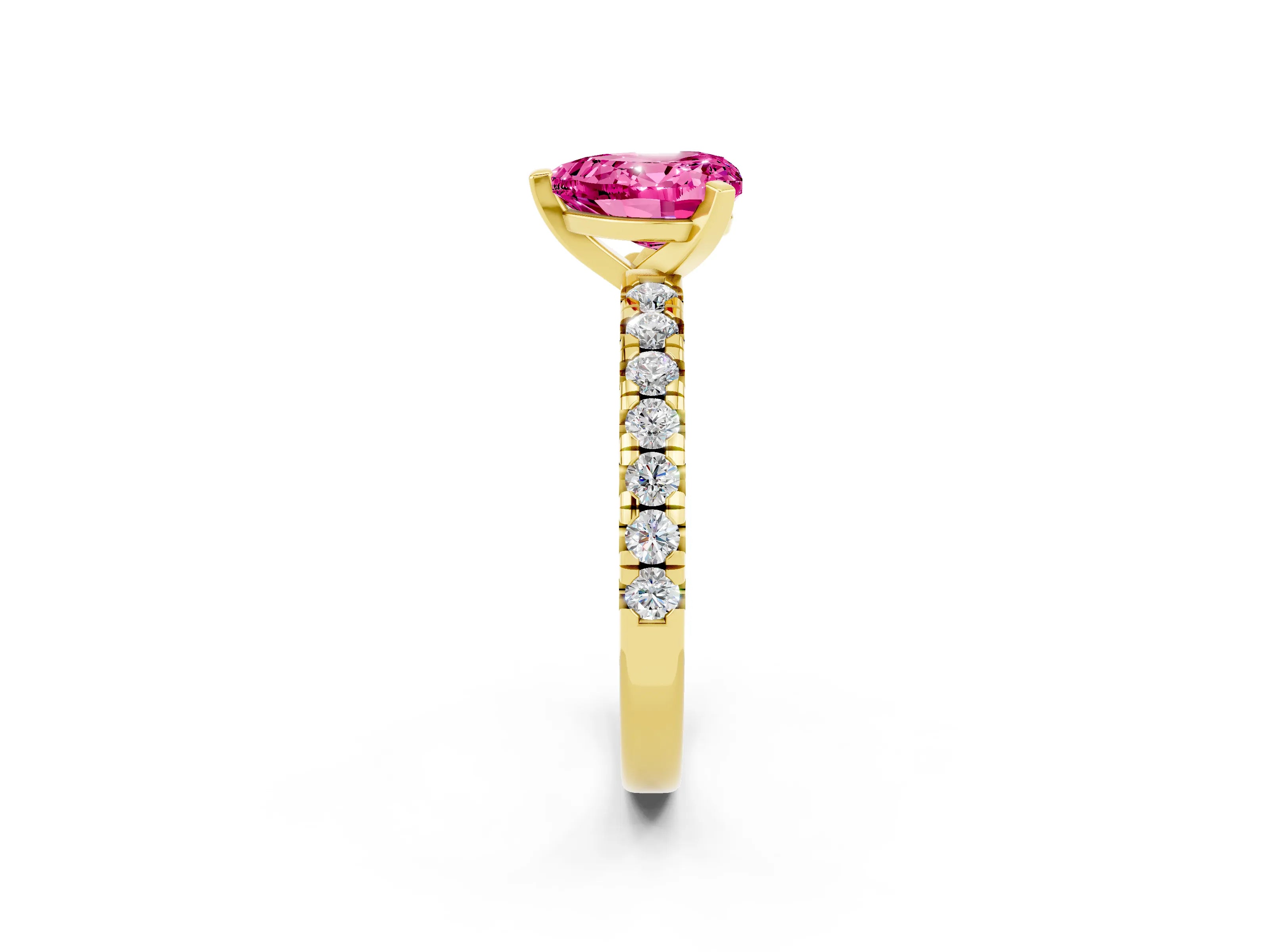 Yellow gold Heart Cut Solitaire Pave Diamond Engagement Ring with Four-Prong Setting_2