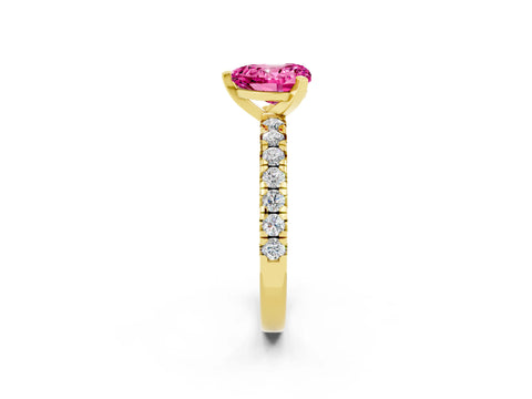 Yellow gold Heart Cut Solitaire Pave Diamond Engagement Ring with Four-Prong Setting_2