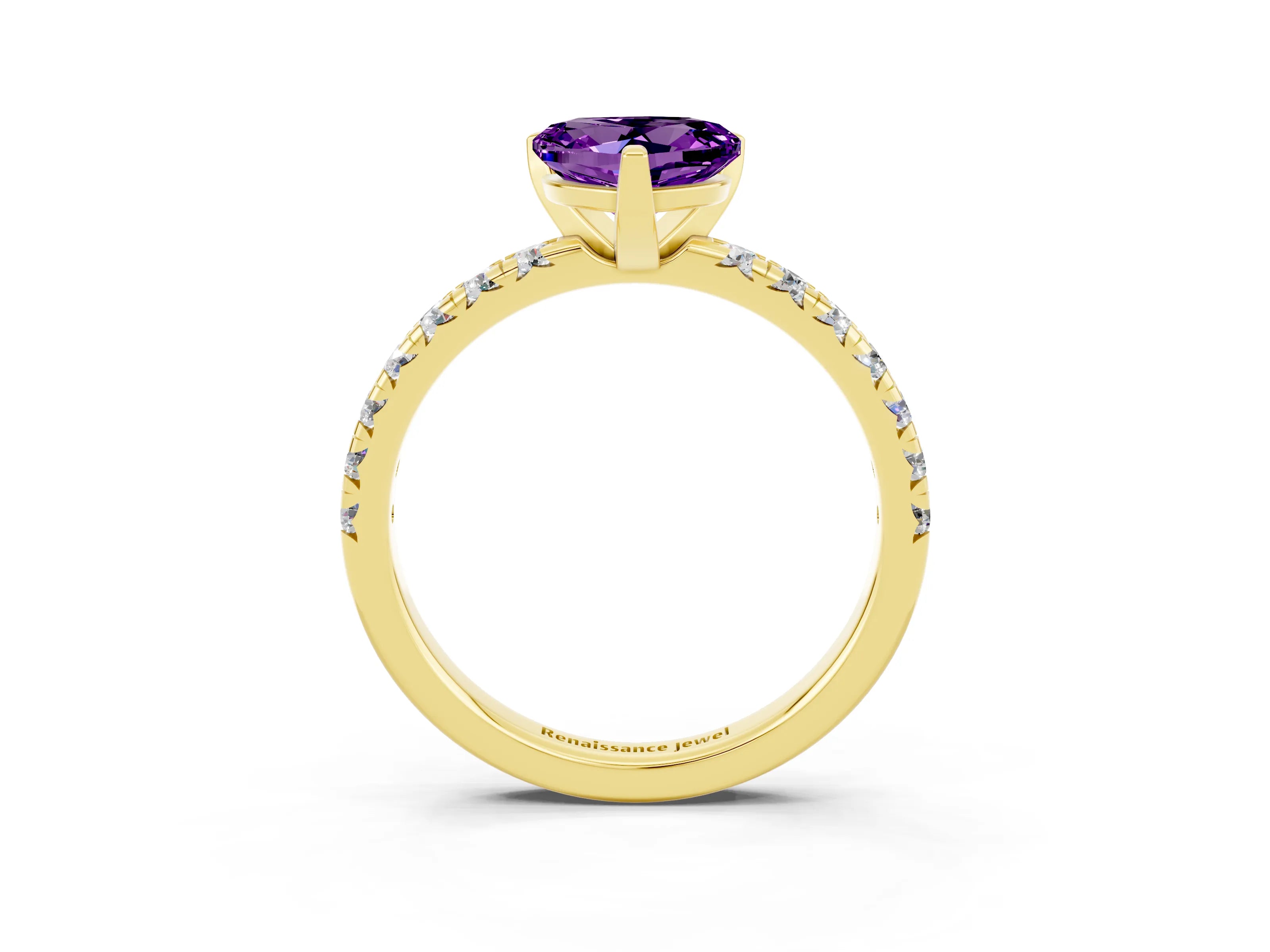 Yellow gold Heart Cut Solitaire Pave Diamond Engagement Ring with Four-Prong Setting_3