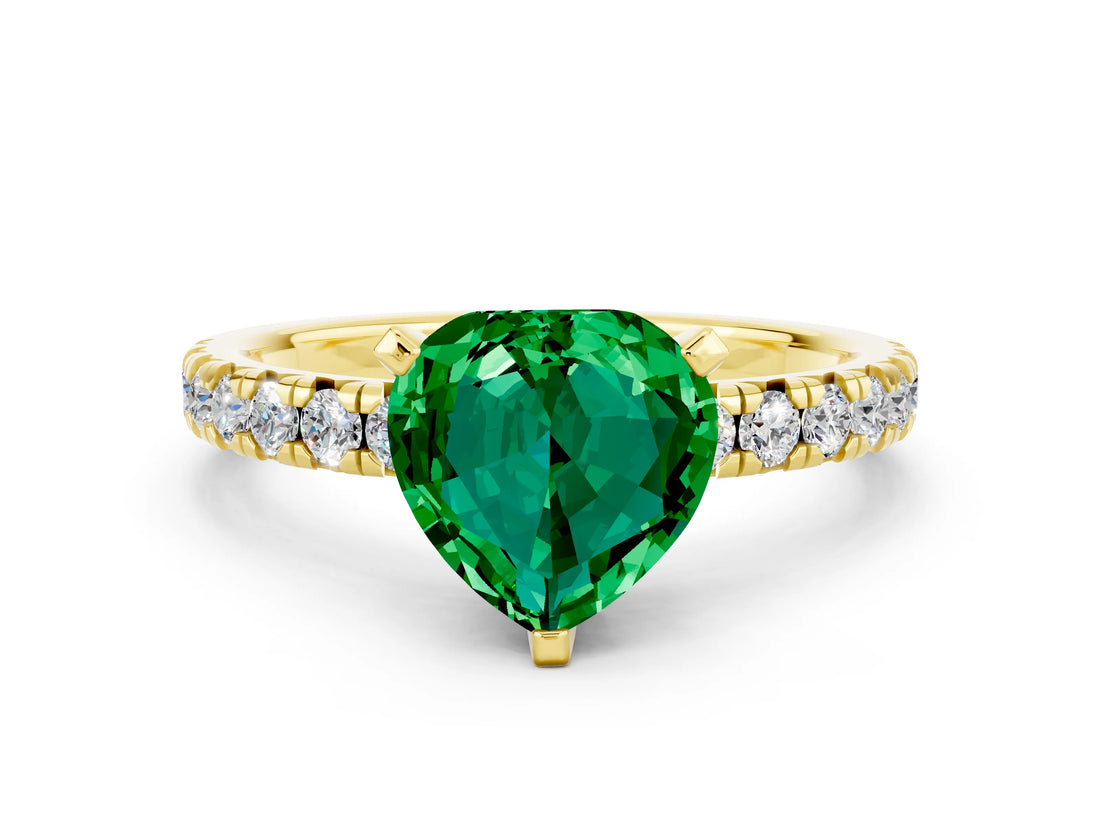 Yellow gold Heart Cut Solitaire Pave Diamond Engagement Ring with Four-Prong Setting