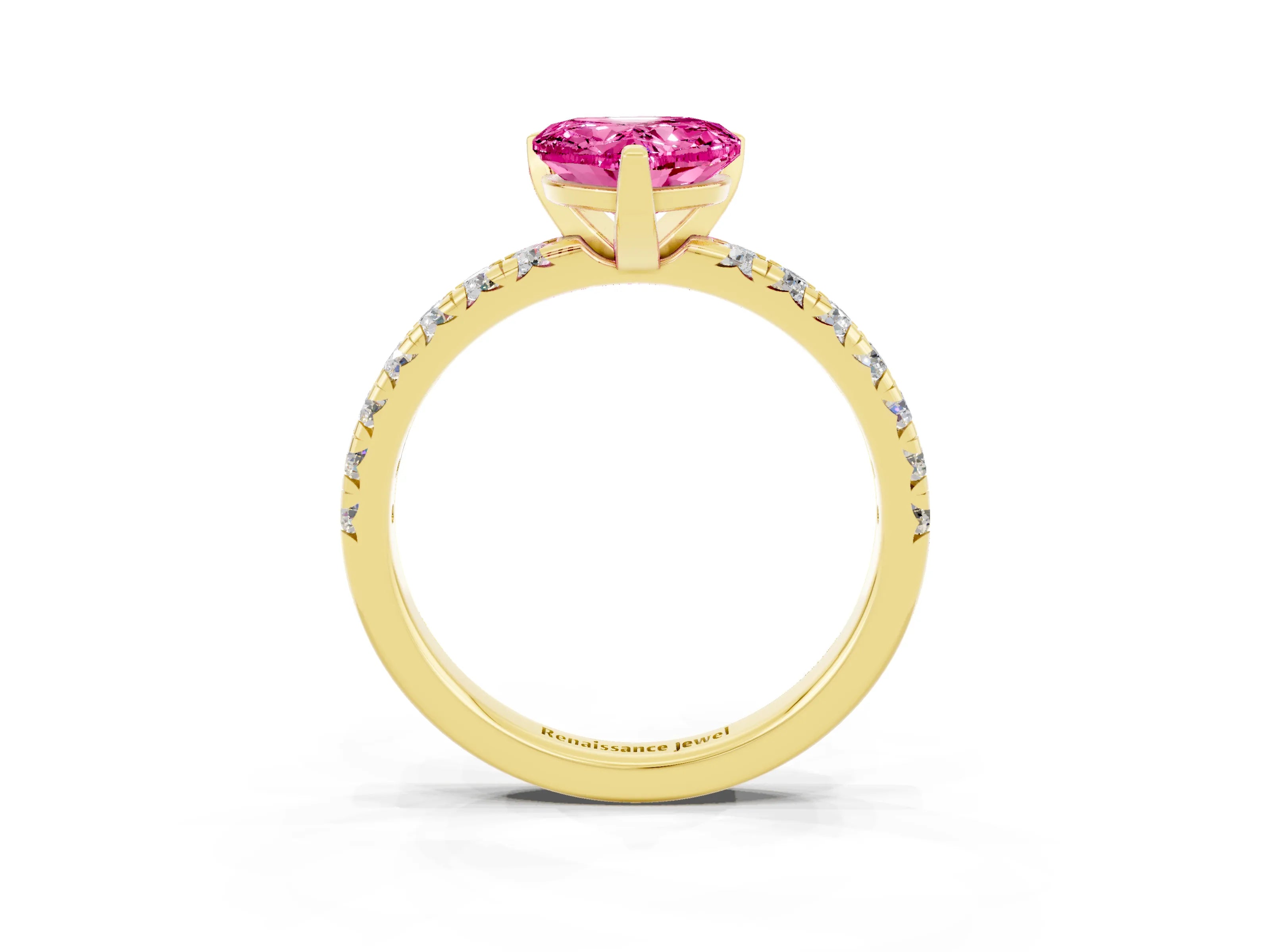 Yellow gold Heart Cut Solitaire Pave Diamond Engagement Ring with Four-Prong Setting_3