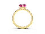 Yellow gold Heart Cut Solitaire Pave Diamond Engagement Ring with Four-Prong Setting_3