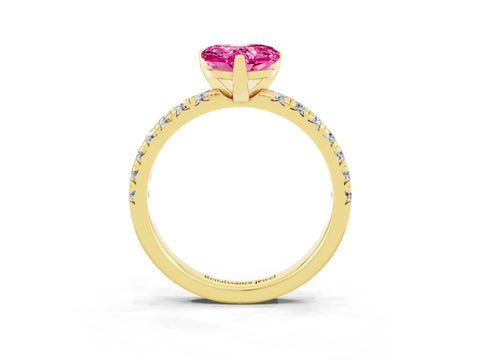 Yellow gold Heart Cut Solitaire Pave Diamond Engagement Ring with Four-Prong Setting_3