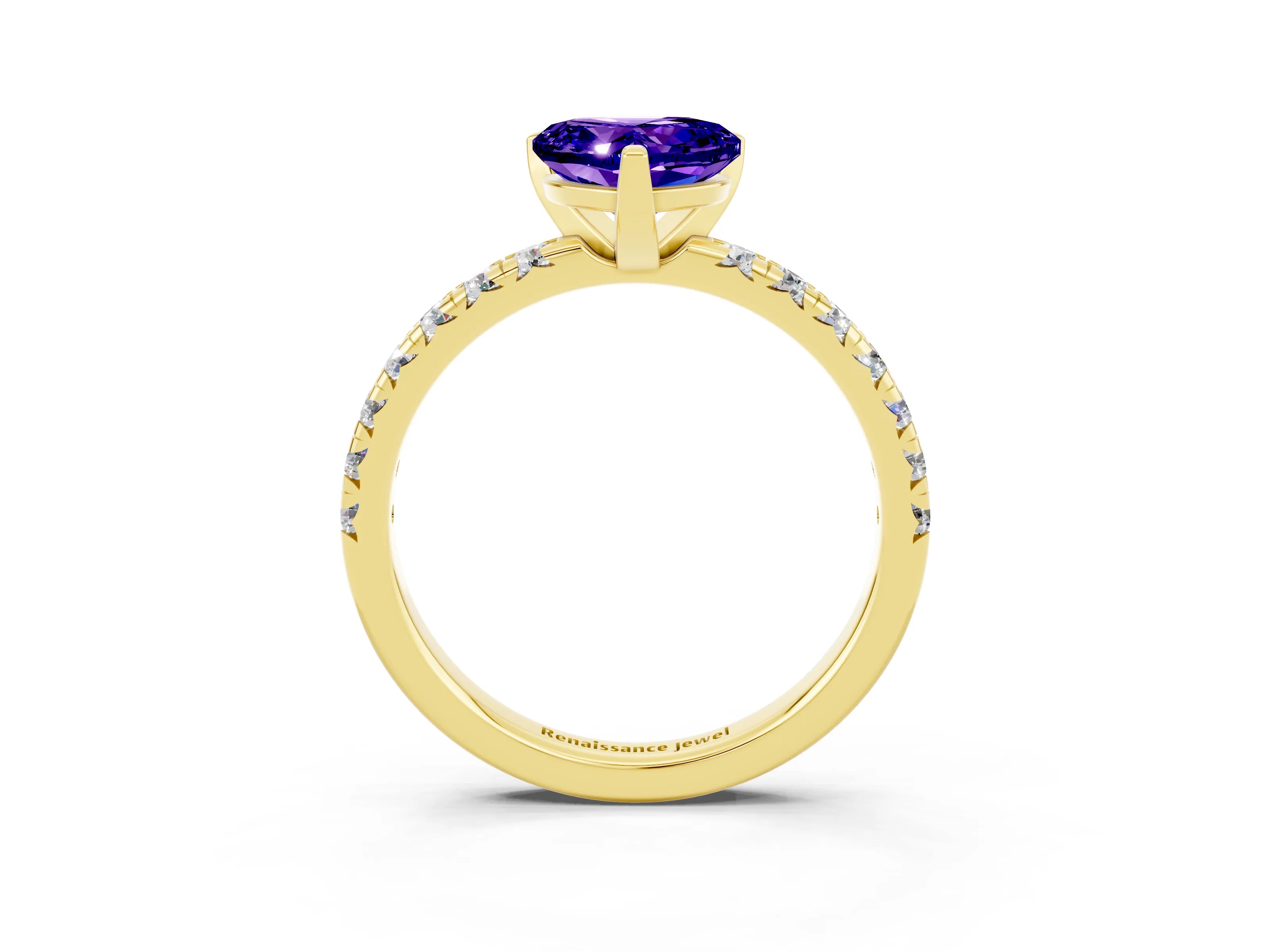 Yellow gold Heart Cut Solitaire Pave Diamond Engagement Ring with Four-Prong Setting_3