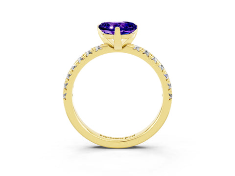 Yellow gold Heart Cut Solitaire Pave Diamond Engagement Ring with Four-Prong Setting_3