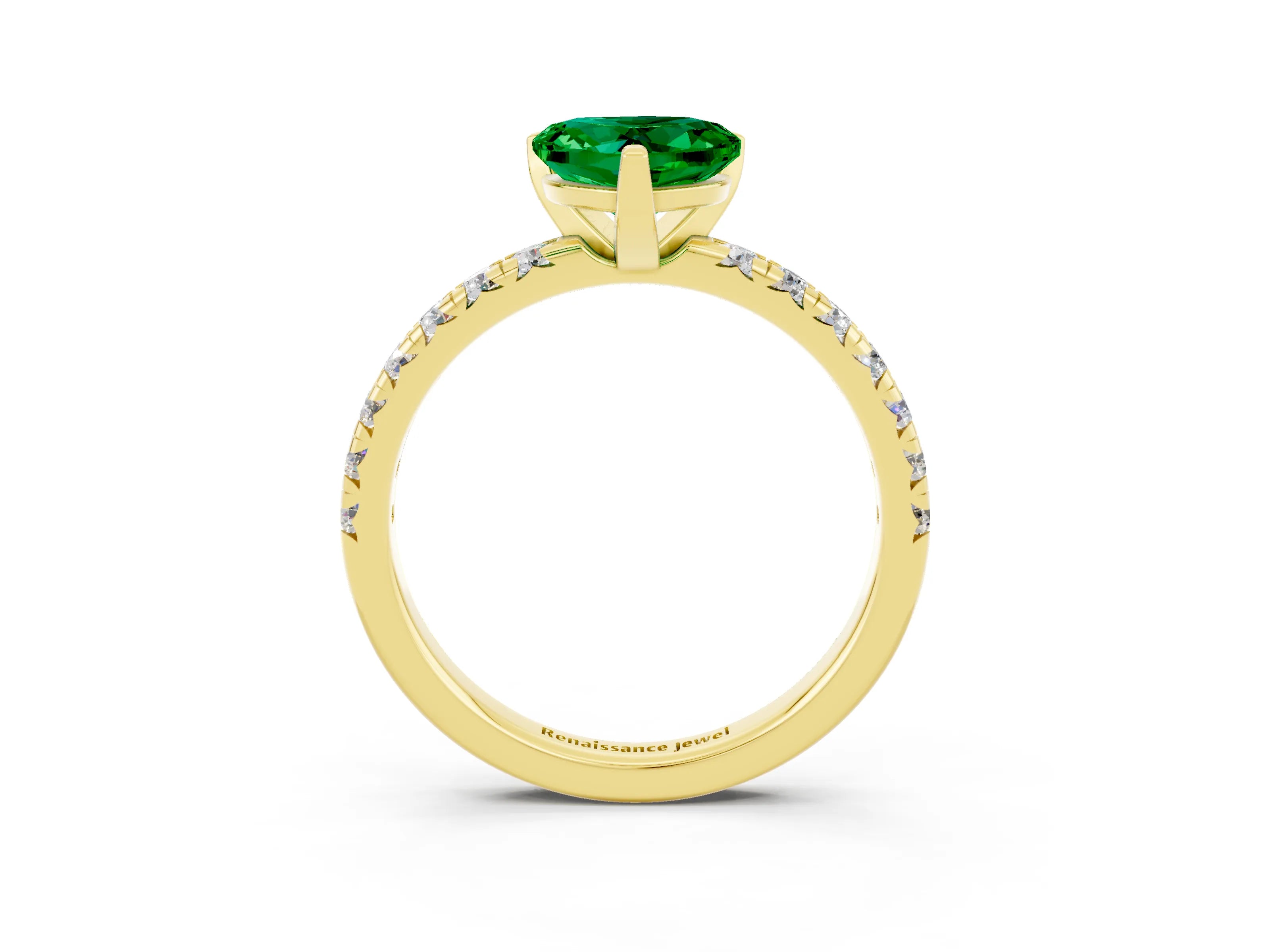 Yellow gold Heart Cut Solitaire Pave Diamond Engagement Ring with Four-Prong Setting_3