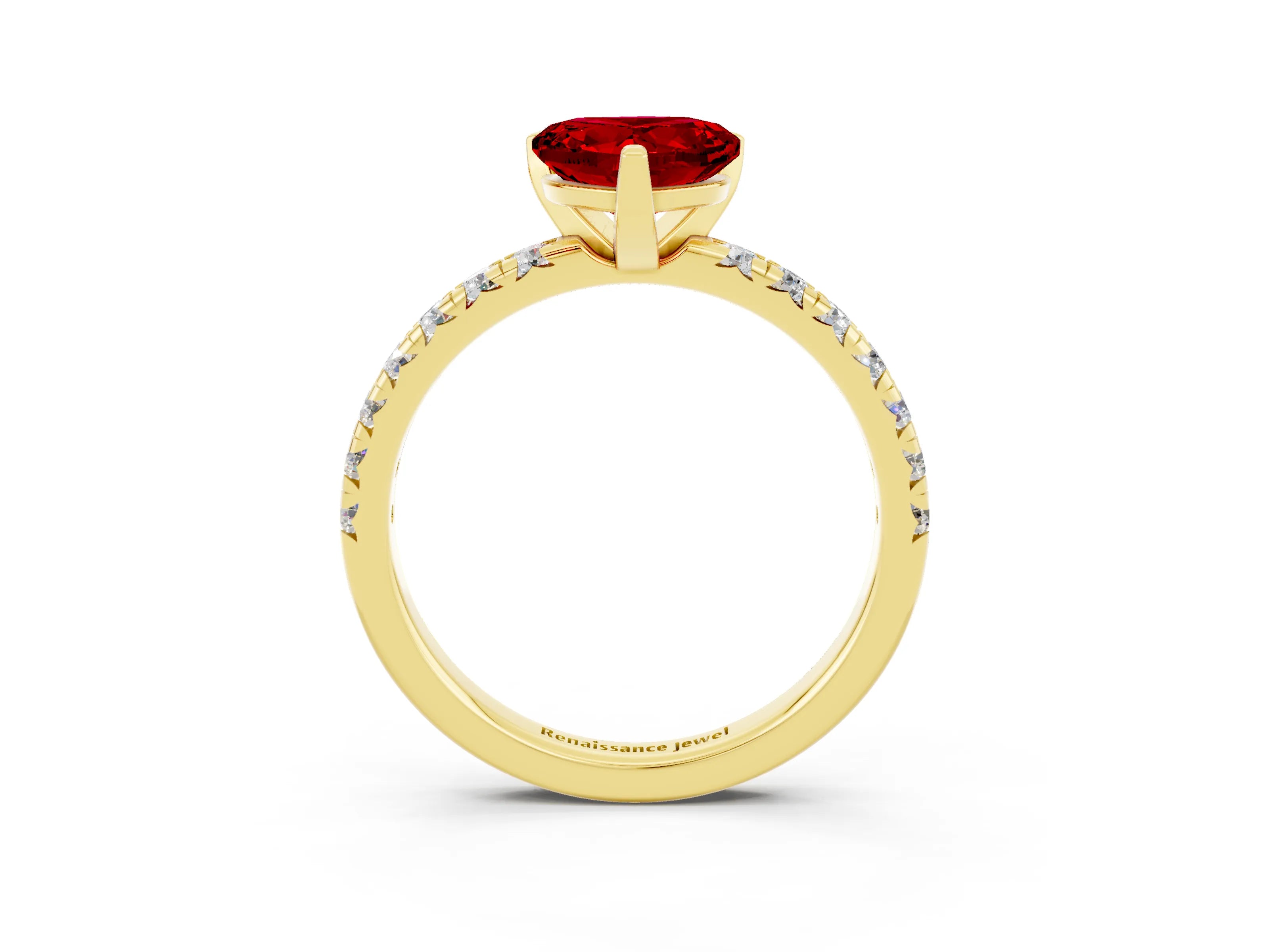 Yellow gold Heart Cut Solitaire Pave Diamond Engagement Ring with Four-Prong Setting_3