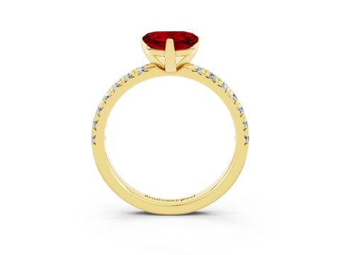Yellow gold Heart Cut Solitaire Pave Diamond Engagement Ring with Four-Prong Setting_3