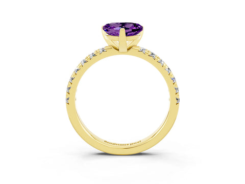 Yellow gold Heart Cut Solitaire Pave Diamond Engagement Ring with Four-Prong Setting_3