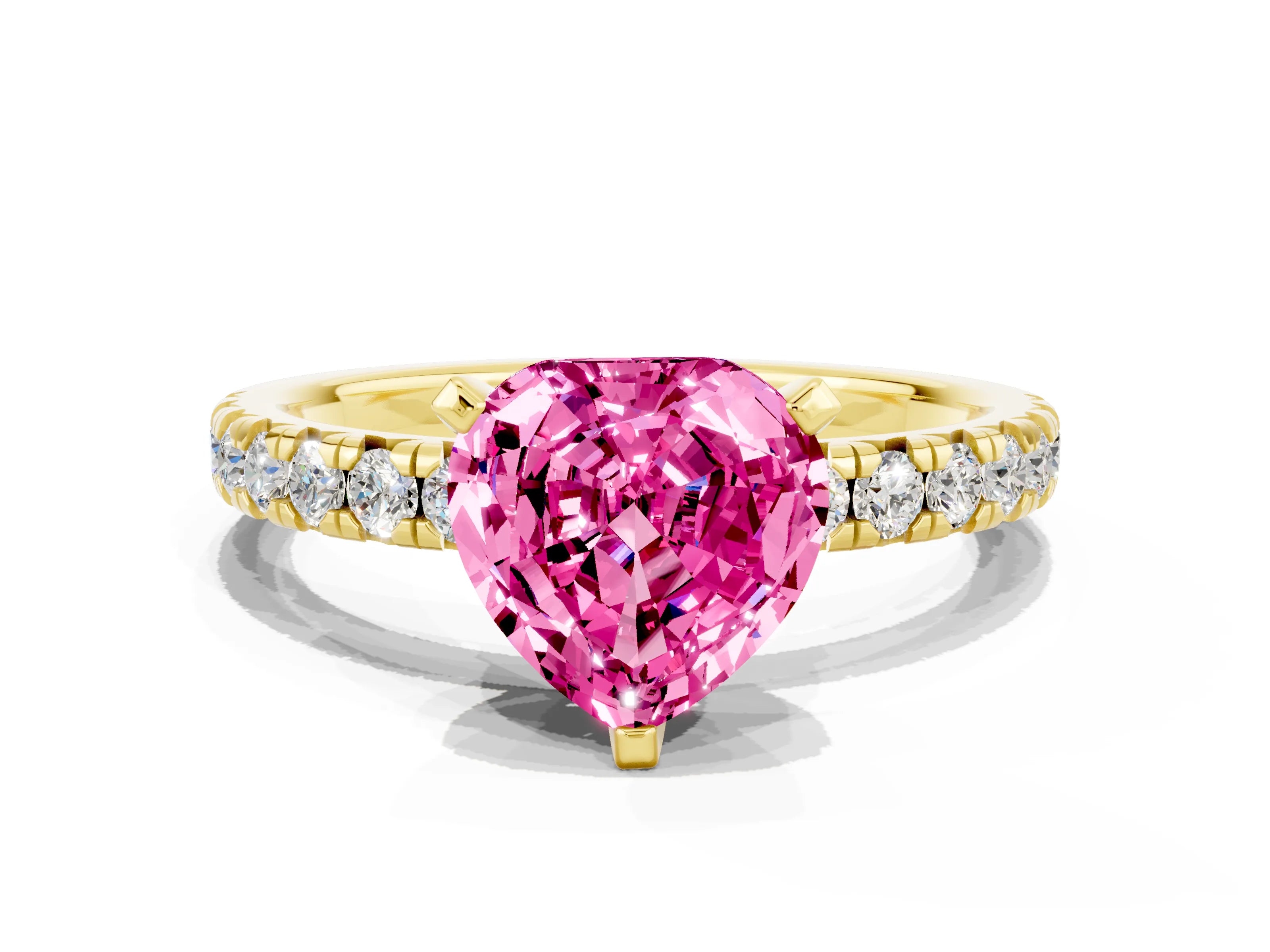 Yellow gold Heart Cut Solitaire Pave Diamond Engagement Ring with Four-Prong Setting