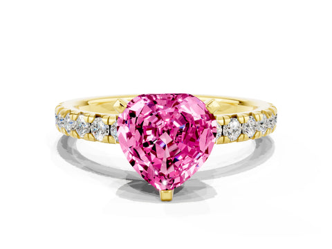 Yellow gold Heart Cut Solitaire Pave Diamond Engagement Ring with Four-Prong Setting