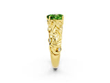 Yellow gold Heart Cut Solitaire Peridot Leaf-Inspired Vine Band Ring with Prong Setting_2