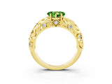 Yellow gold Heart Cut Solitaire Peridot Leaf-Inspired Vine Band Ring with Prong Setting_3