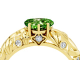 Yellow gold Heart Cut Solitaire Peridot Leaf-Inspired Vine Band Ring with Prong Setting_4