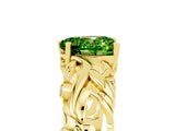 Yellow gold Heart Cut Solitaire Peridot Leaf-Inspired Vine Band Ring with Prong Setting_5