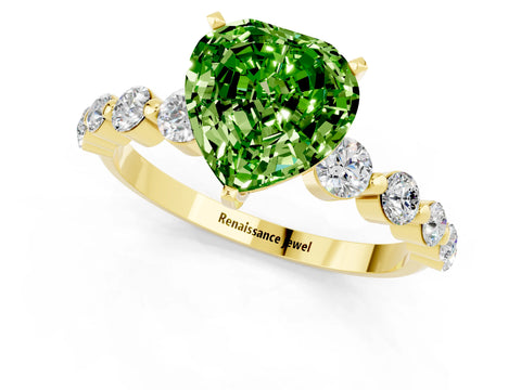 Yellow gold Heart Cut Solitaire Peridot Ring with Pave Band and Four-Prong Setting_1