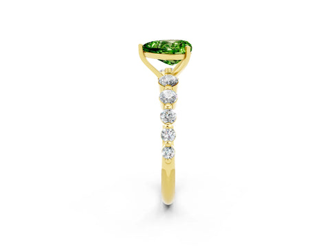 Yellow gold Heart Cut Solitaire Peridot Ring with Pave Band and Four-Prong Setting_2