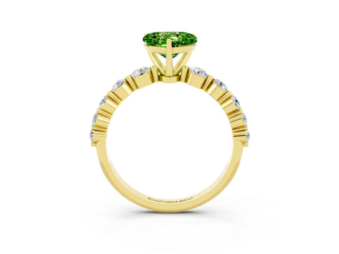 Yellow gold Heart Cut Solitaire Peridot Ring with Pave Band and Four-Prong Setting_3