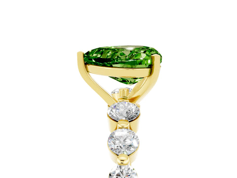 Yellow gold Heart Cut Solitaire Peridot Ring with Pave Band and Four-Prong Setting_5