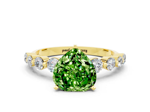 Yellow gold Heart Cut Solitaire Peridot Ring with Pave Band and Four-Prong Setting