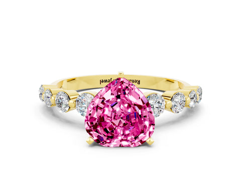 Yellow gold Heart Cut Solitaire Pink Sapphire Ring with Pave Band and Four-Prong Setting_24