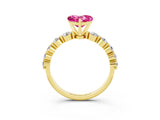 Yellow gold Heart Cut Solitaire Pink Sapphire Ring with Pave Band and Four-Prong Setting_27